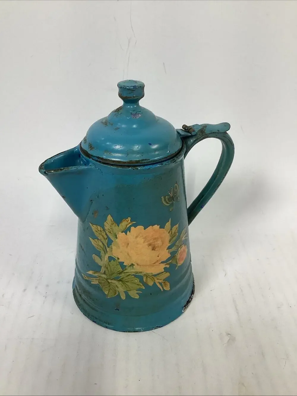 Antique French Or Belgian Floral Enamelware Coffee Pot
